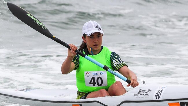 Central Coast paddler Jemma Smith on her way to winning a world ocean title last season.