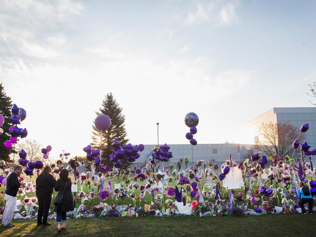 Music fans paid tribute to Prince at a memorial created outside Paisley Park after his death. Picture: Getty