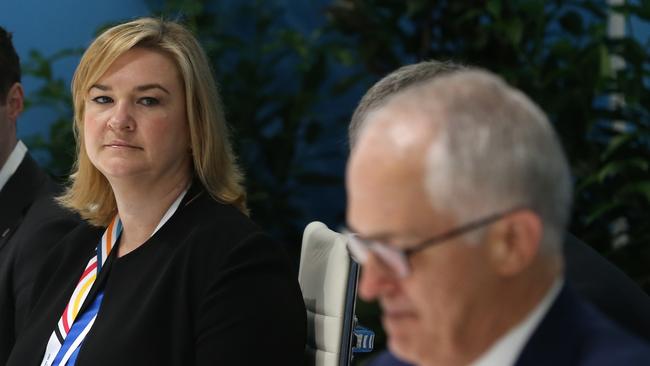 Turnbull’s private secretary Sally Cray with the PM  at the G20 meeting, July 2017.