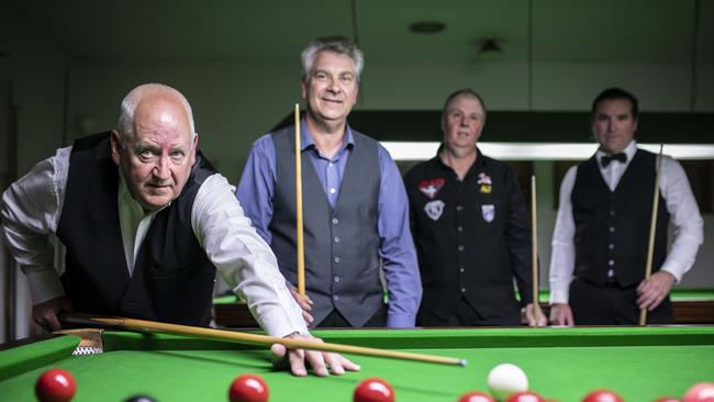 Bellerive Yacht Club proposal to kick snooker players off the club's tables, where people have played for 50 plus years. Photograph shows Steve Carroll, Mark Hudson, Steve Carmichael Christian De Camps. Picture Eddie Safarik