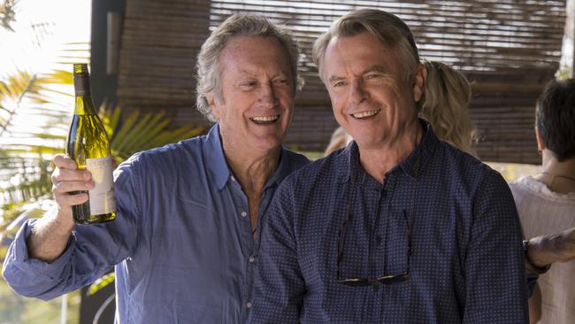 Old mates Bryan Brown and Sam Neill in a scene from the movie Palm Beach.