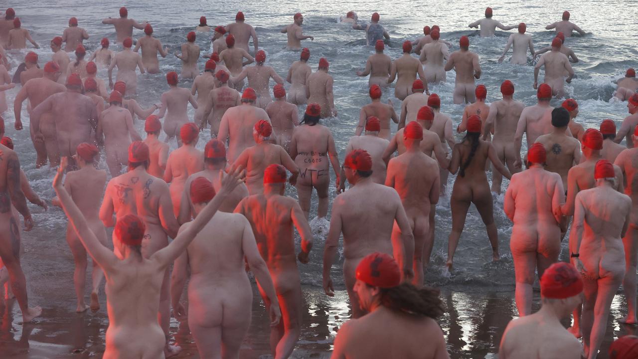 Dark Mofo Nude Solstice Swim 2024 at Long Beach Sandy Bay. Picture: Nikki Davis-Jones