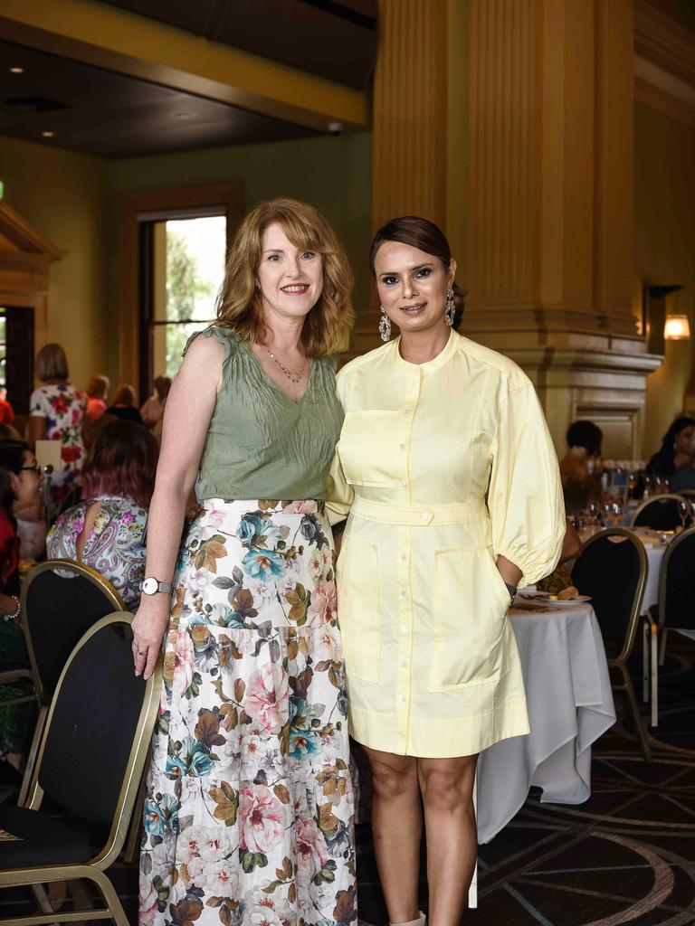 Lisa Evans and Upma Kite at Customs House for the A Very Moët Christmas event presented by the Effervescence Luncheon Series and hosted by champagne educator Amanda Reboul. Socials: Damien Anthony Rossi Picture: Ange Costes Photography