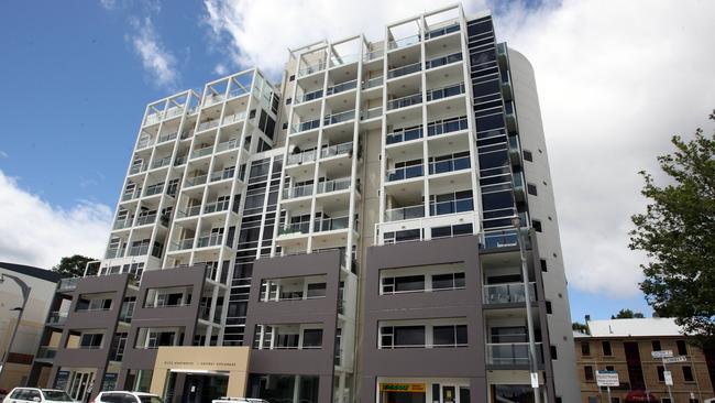 Tasmania's real estate record price of $4.9 million paid at auction for a Silos penthouse apartment at Salamanca Place in Hobart, exterior of the building.