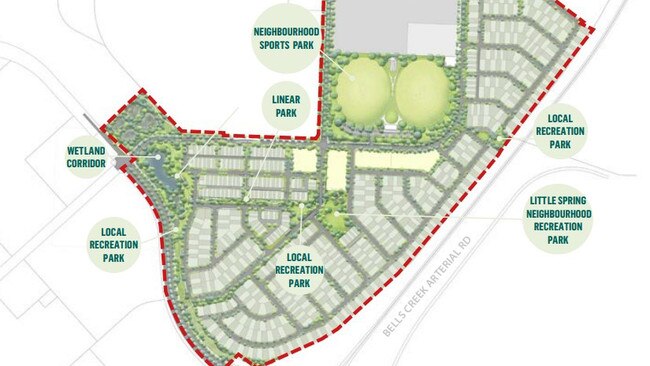 Aerial map of community parks in Stockland Aura's proposed sub-precinct 18.1 at Gagalba. Photo: Stockland Aura/Urbis