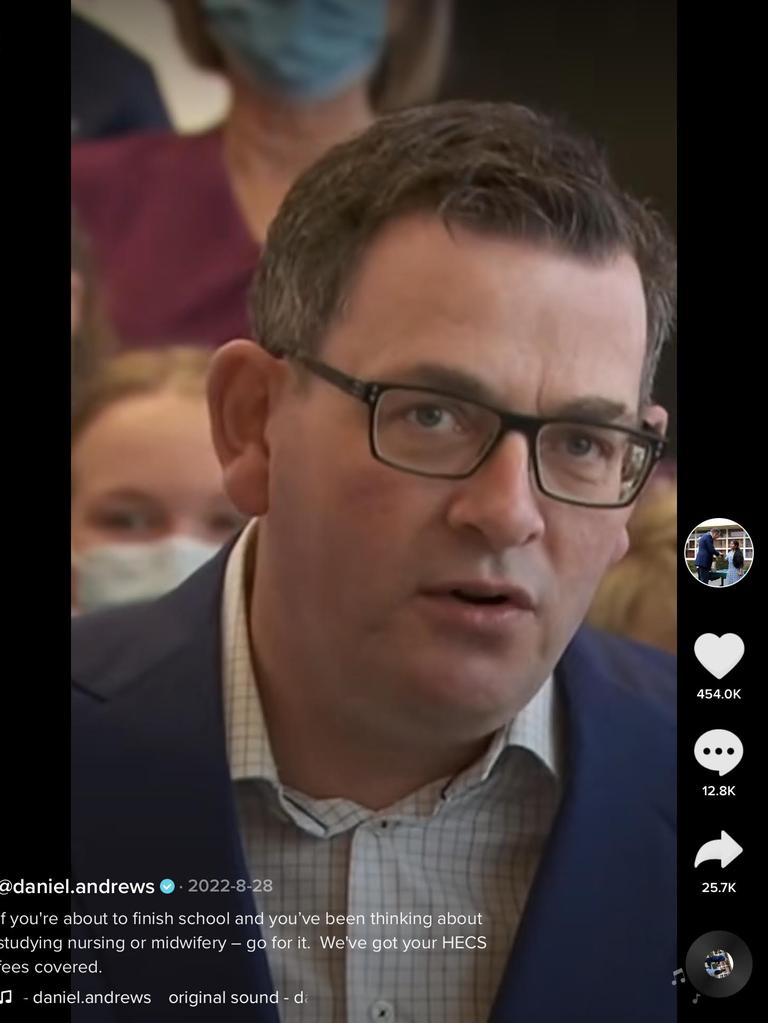 Premier Daniel Andrews sharing a video on his official TikTok account.