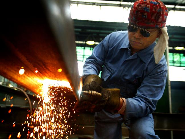 Filipino welder Salvador Limoneras, from the Philippines, at work in Perth. Limoneras is a migrant worker that has been signed up to work in Australia due to shortage of skilled workers.