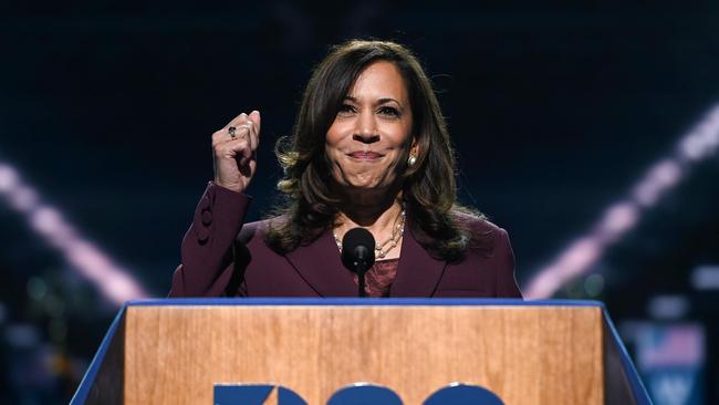 Kamala Harris told the convention the America that she grew up in felt distant today because of Donald Trump. Picture: AFP