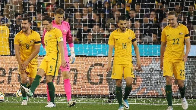 The Socceroos have let in 10 goals in four games. Picture: George Salpigtidis