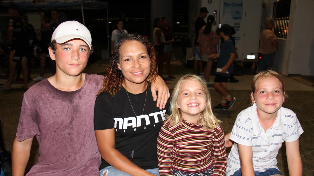 Casey Brown with Ruby, Allysa and Jazmyn Costigan watched the Central Queensland Capras take on the Sunshine Coast Falcons from the sideline at Marley Brown Oval. Picture: Rodney Stevens