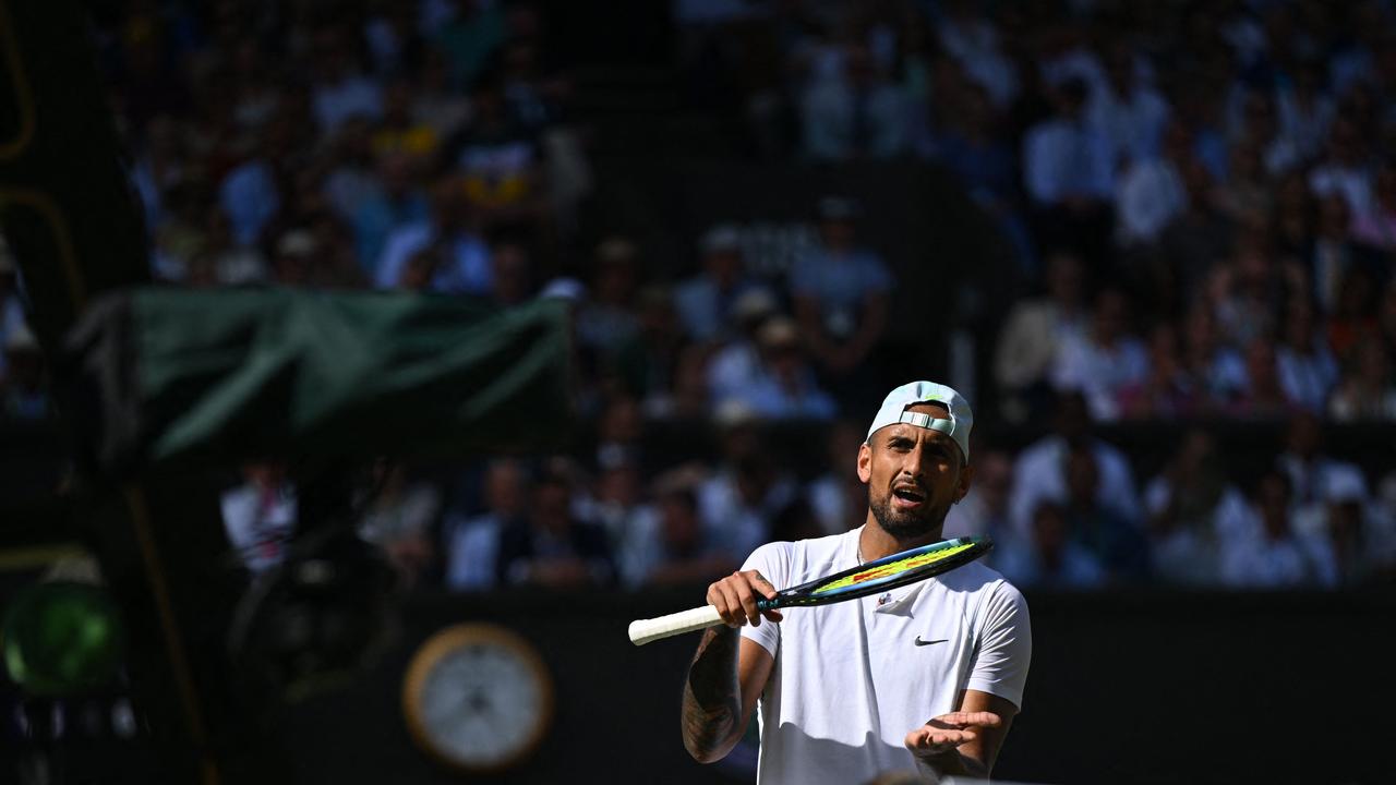 Australia's Nick Kyrgios reacts as he plays against Serbia's Novak Djokovic