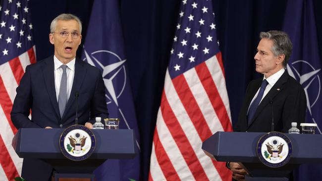 US Secretary of State Antony Blinken and NATO Secretary General Jens Stoltenberg in a joint press conference at the State Department in Washington, DC. Picture: Getty Images via AFP