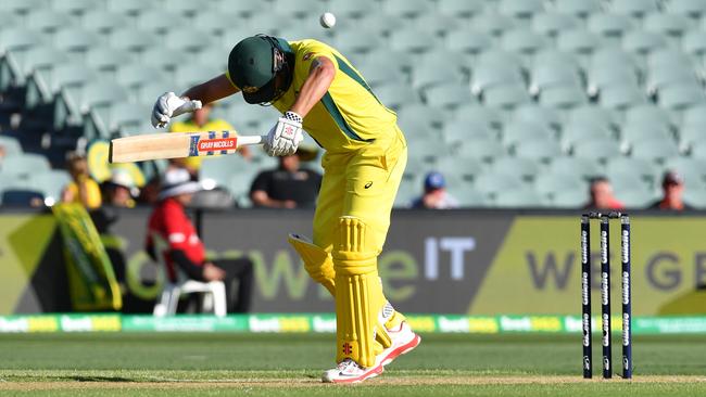 Cameron White is trapped lbw for 3 by Tom Curran. Picture: AAP