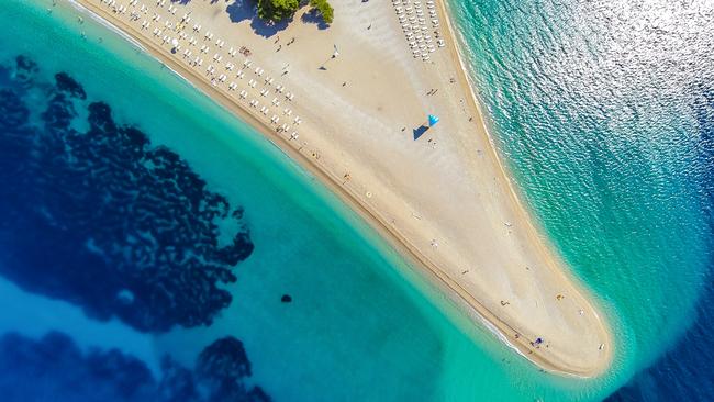 The beach at Zlatni rat (Golden Horn or Golden Cape), Bol, Brac island, Dalmatia.