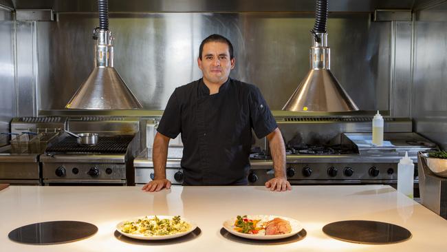 Head Chef Marco Gozalves with his popular potato and parsley gnocchi and lamb rump dishes at Mozzafiato @ Elite restaurant in Carrara. Picture: Jerad Williams.