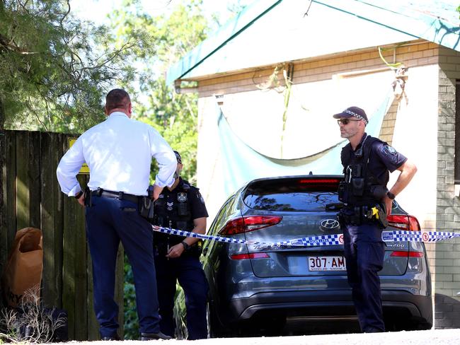 Detectives from Inner West Child Protection and Investigation Unit (CPIU) and Criminal Investigation Branch (CIB) at the scene of an infant murder in Yugar. Picture: David Clark