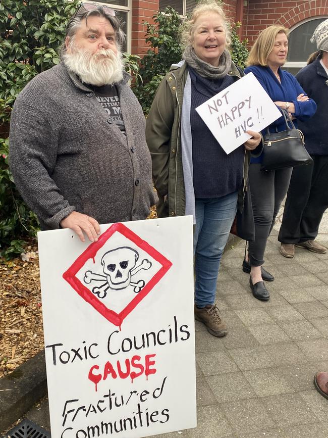 Protesters outside the Huon Valley Town Hall on Wednesday. Pic: Judy Augustine