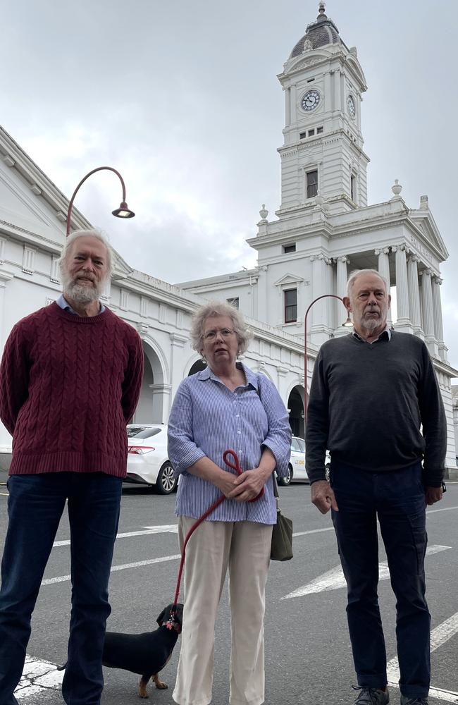 Hedley Thomson, Dinah McCance, and Gerald Jensen from Save Our Station outside Ballarat Railway Station.