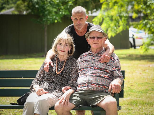 Jim and Yvonne Gentle and son Jason Gentle who was the father of the child that was in the house when Tyrelle was killed. Picture: David Caird