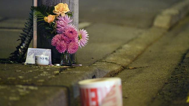 A floral tribute is seen on Linwood Avenue near the Linwood Masjid mosque. Picture: Getty Images