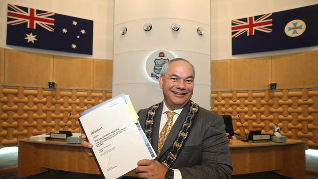 Mayor Tom Tate with the new budget. Picture Glenn Hampson.