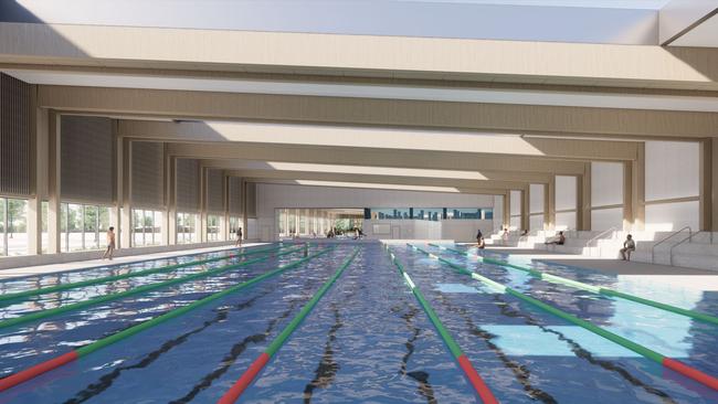 Artist impression of the Oran Park Leisure Centre, to be located on Central Ave. Picture: Warren and Mahoney Architects