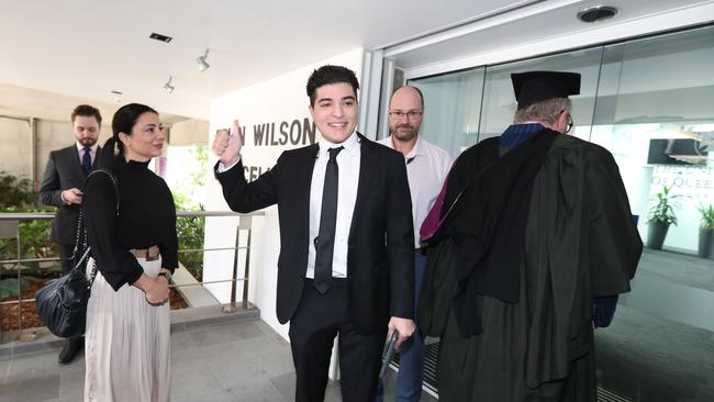 Drew Pavlou UQ outside his hearing at St Lucia. Picture: Annette Dew