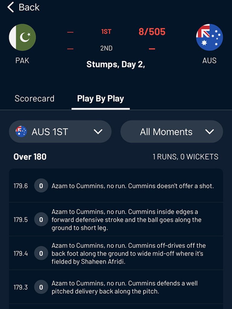 Play by play is a key feature of the Match Centre.