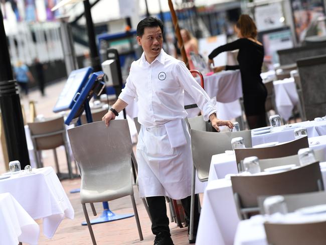 Staff at Nick’s Restaurant at Darling Harbour in Sydney. Picture: Joel Carrett/NCA NewsWire