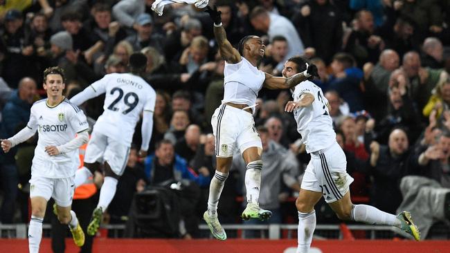 Leeds United's Dutch striker Crysencio Summerville celebrates scoring his team's second goal. Photo by Oli SCARFF / AFP.