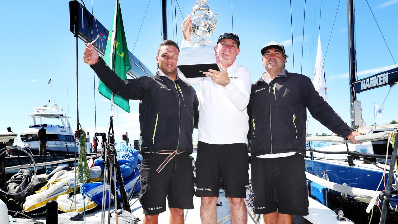 Skipper Matt Allen with crew members L-R Matiu Te Hau and Tim Sellars.