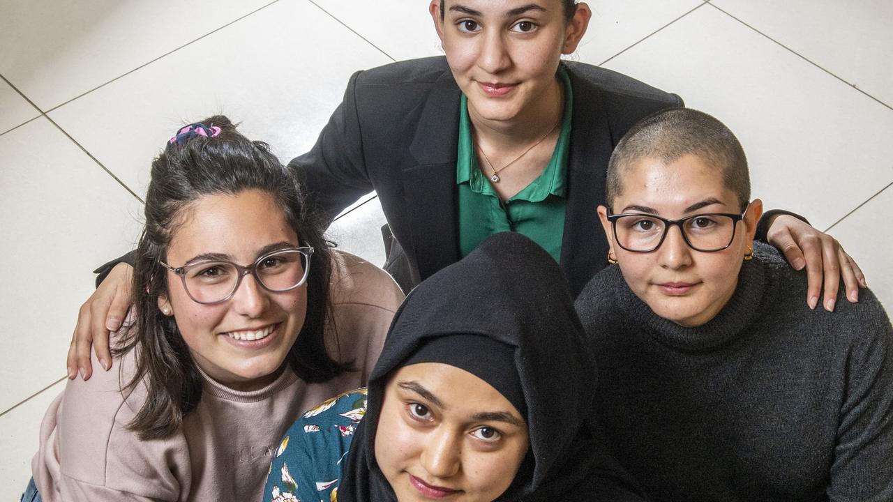 UNITED FRONT: Toowoomba residents (clockwise from top) Fatima Aria, Zeynab Aria, Fatemeh Hosseini and Emma Burstow come together to help Afghan refugees. Picture: Nev Madsen.