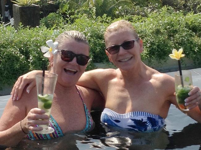 Sisters Kim Watson, left, and Coleen Bowen, right, pictured on holiday in Bali. Picture: Supplied