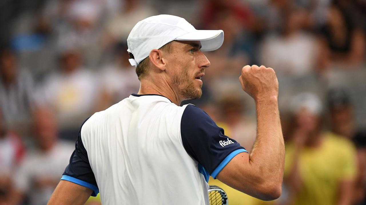 John Millman celebrates a point against Hubert Hurkacz.