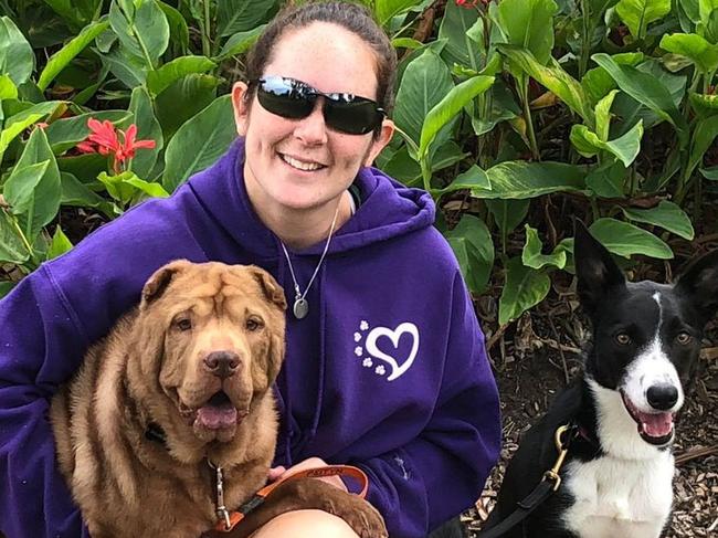 Dog trainer Rachel Fullerton who is suing Qantas for discrimination after she was denied permission to fly with her assistance dog Strike.  Picture: Accell Animal Therapy