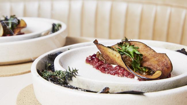 The Press Club’s eggplant and wallaby tartare.