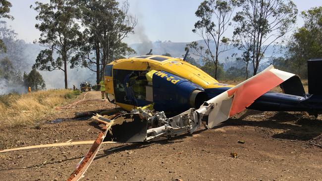 The water-bombing helicopter that crashed at Pechey on the Darling Downs.