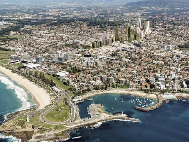 The projected vision for Wollongong by 2040. Picture: 3D rendering created by Arterra Interactive