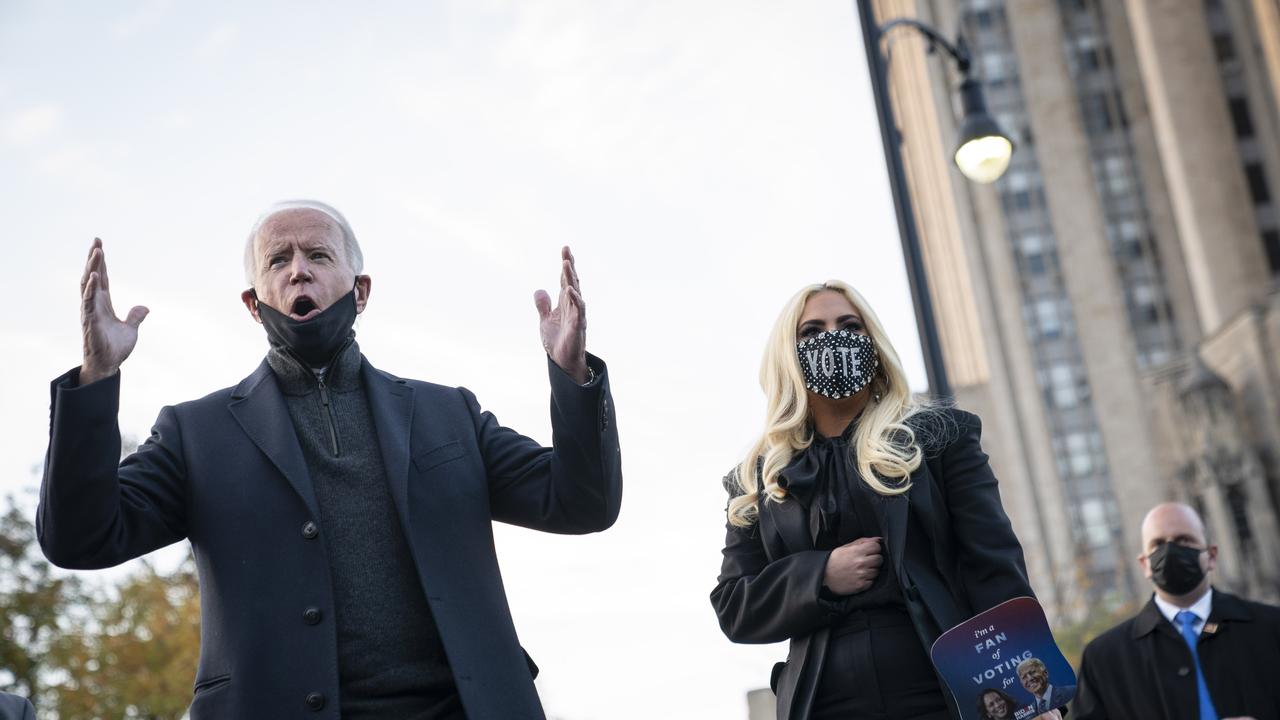 Joe Biden and Lady Gaga in Pittsburgh, Pennsylvania campaigning the day before the election. Picture: Drew Angerer/Getty Images