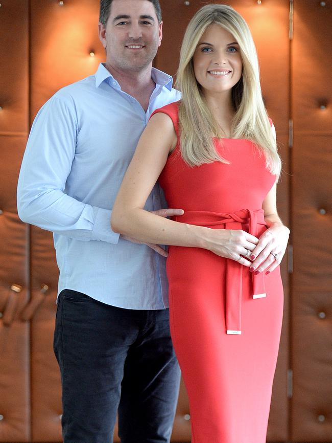 A pregnant Erin Molan with partner Sean Ogilvy. Picture: Jeremy Piper