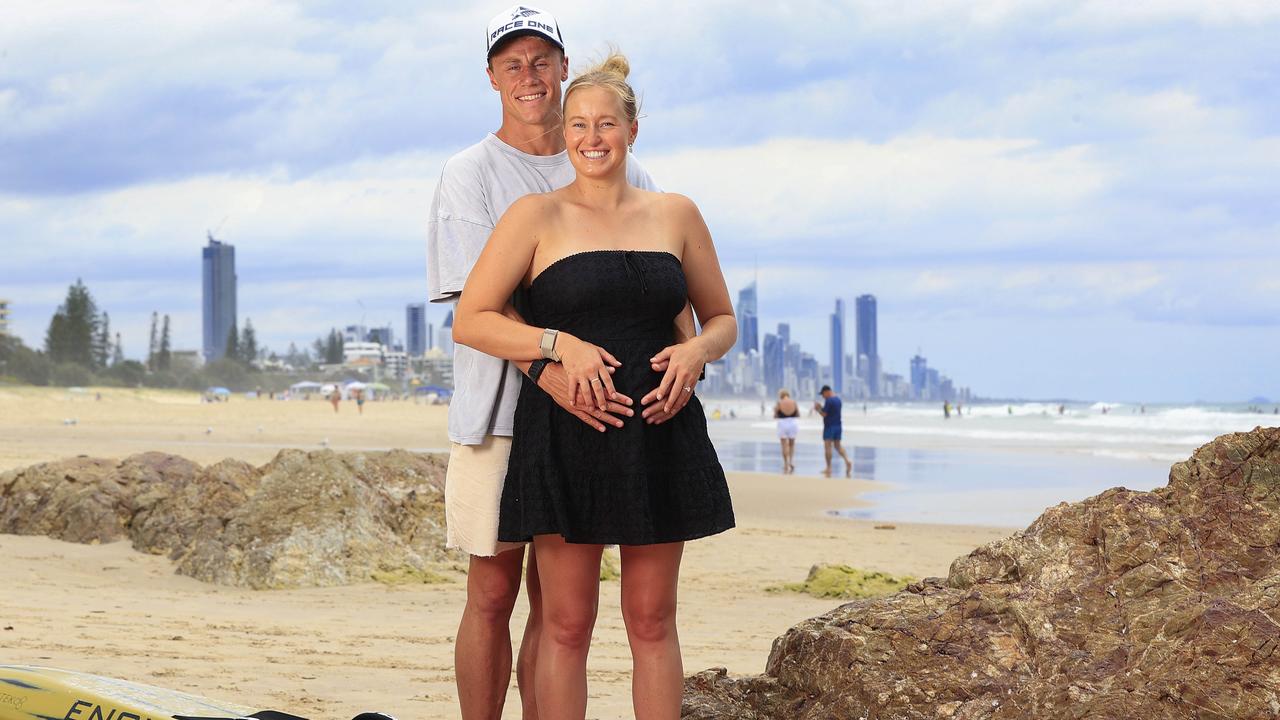 Ironman star Matt Bevilacqua and his partner Brielle are excited their impending arrival will escape the genetic condition Matt has endured his whole life. Picture: Adam Head