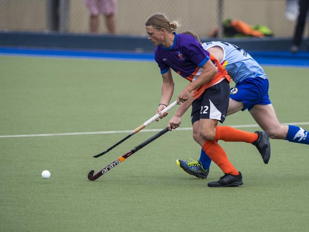 Ryley Stevens of Fraser Coast against Toowoomba 2 in Hockey Queensland Championships at Clyde Park, Sunday, May 2, 2021. Picture: Kevin Farmer