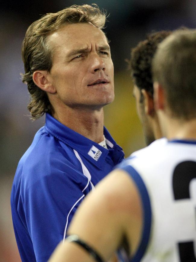 North Melbourne Coach Dean Laidley during three quarter time against the Bombers.