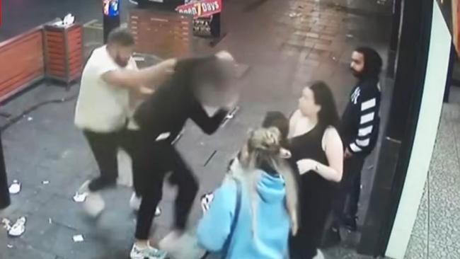 The alleged fight outside on Hindley Street. Picture: 7NEWS Adelaide