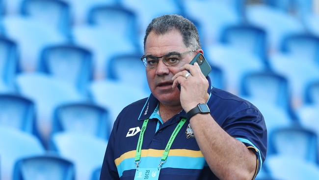 GOLD COAST, AUSTRALIA - MARCH 22: Head of Performance and Culture at Titans, Mal Meninga looks on during the round 2 NRL match between the Gold Coast Titans and the Parramatta Eels at Cbus Super Stadium on March 22, 2020 in Gold Coast, Australia. (Photo by Chris Hyde/Getty Images)