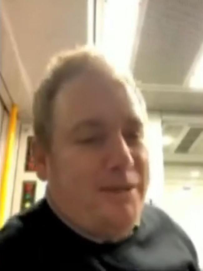 A Sydney train guard has been suspended after he was caught live streaming a wild rant about passengers while on duty. Picture: 7News