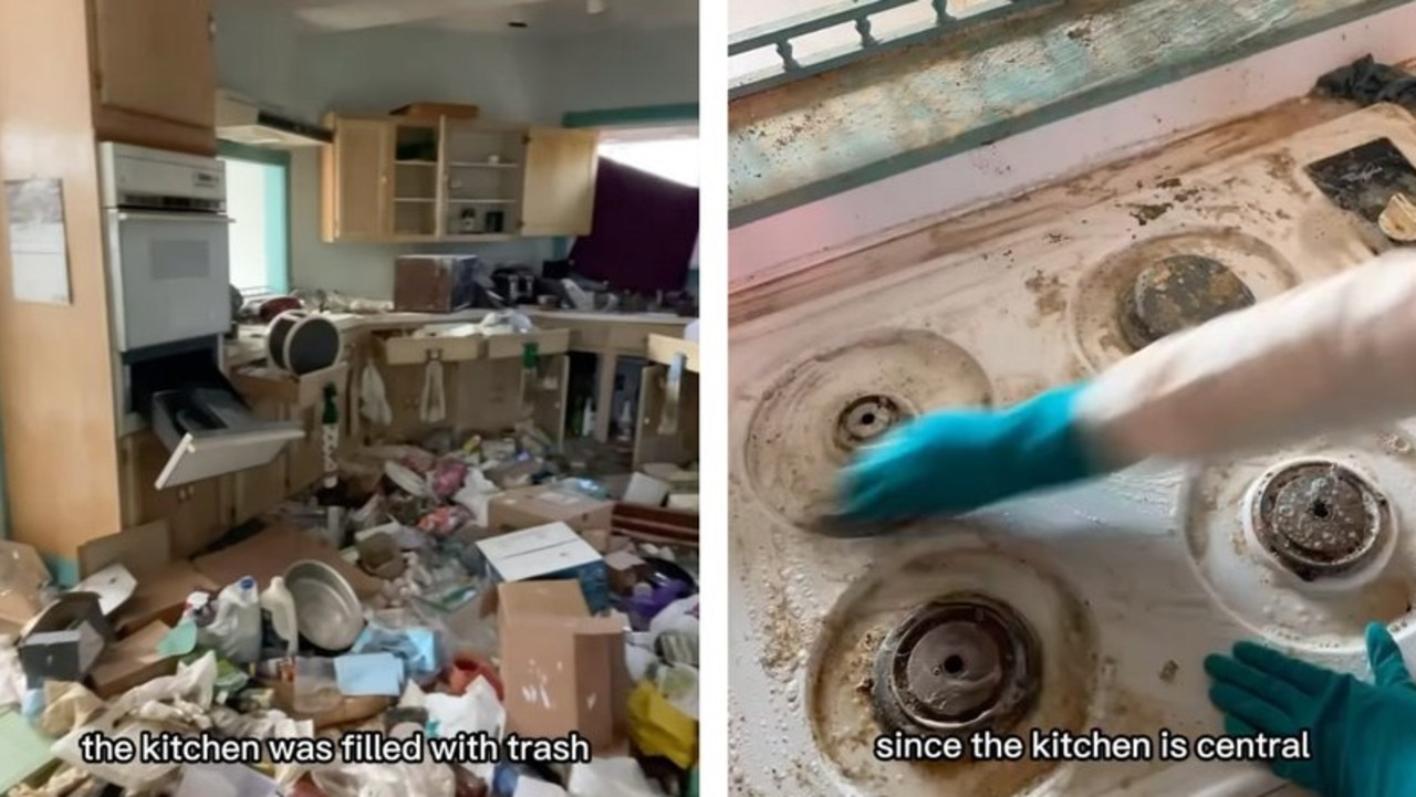 The kitchen was one of the first rooms they tackled, clearing out the trash and scrubbing every single surface, many of which were caked in grime. (Picture: TikTok/Becky Bidlen)