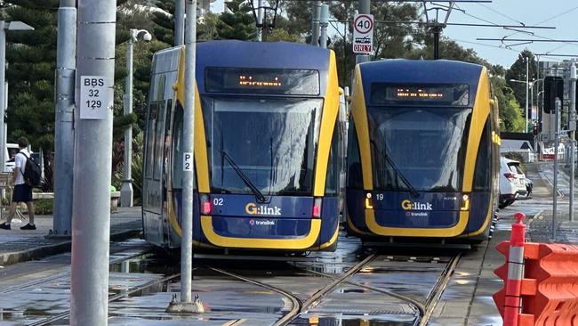 Trams brough to a half at Broadbeach South Station. Picture: Supplied.