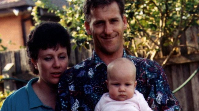 Baby Sarah Folbigg with parents Kathleen and Craig in early 1993 about six months before her death.