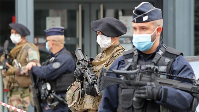 French soldiers and police in Nice after the attack. Picture: AFP